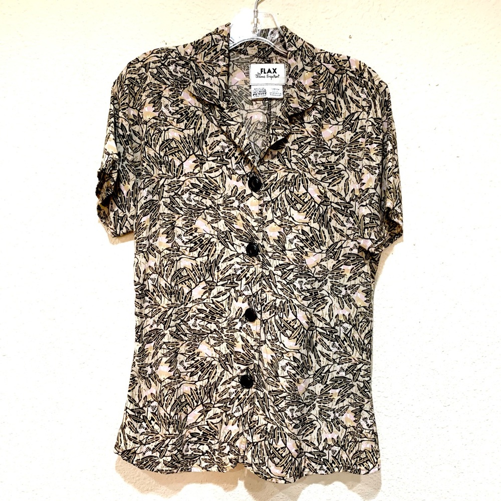 FLAX by Jeanne Engelhart Short Sleeve Blouse Button Down (petite)